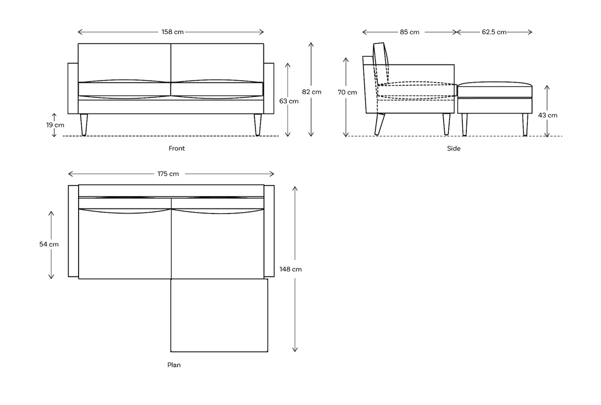 Model 01 2-Seater Right Chaise Sofa