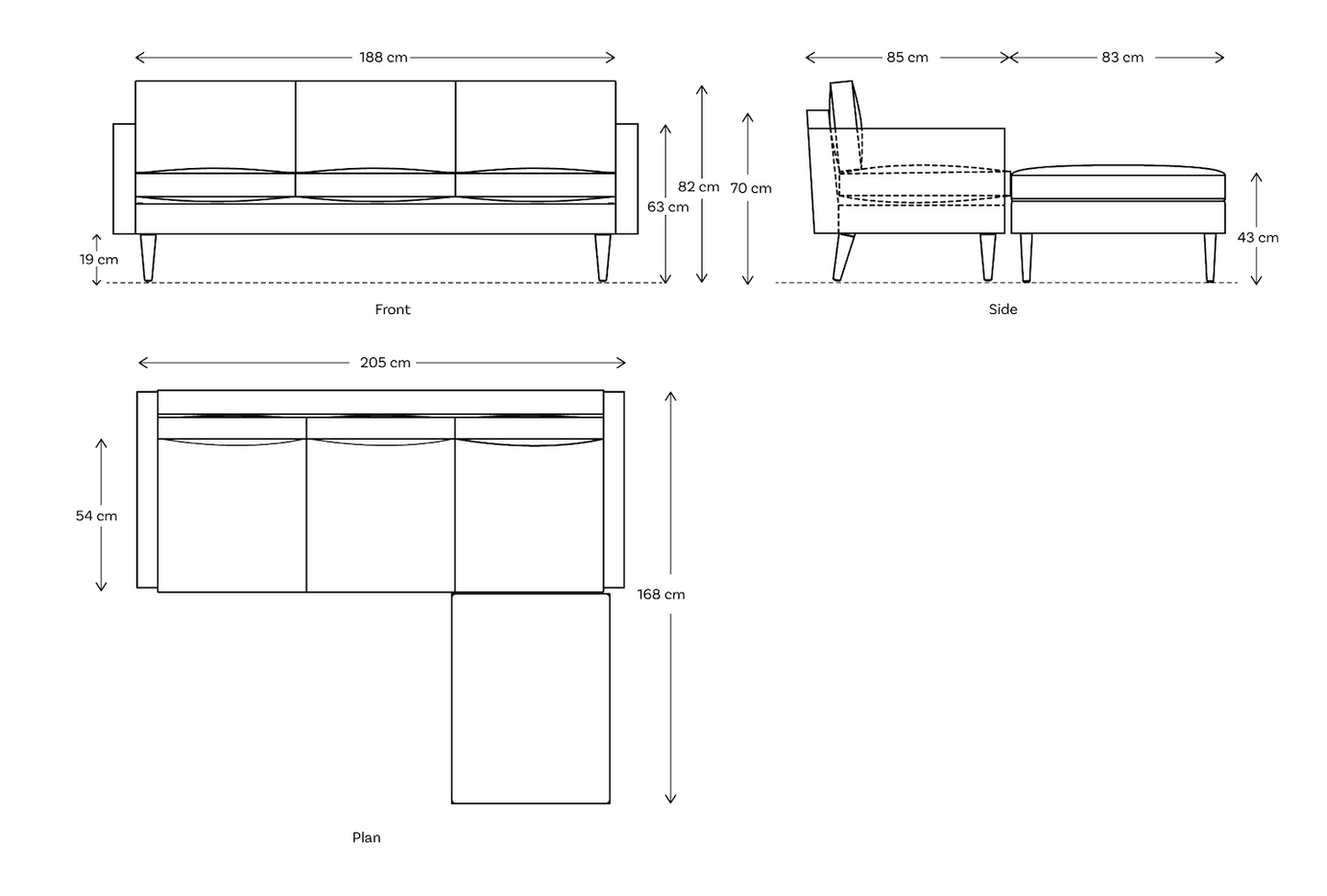 Model 01 3-Seater Right Chaise Sofa