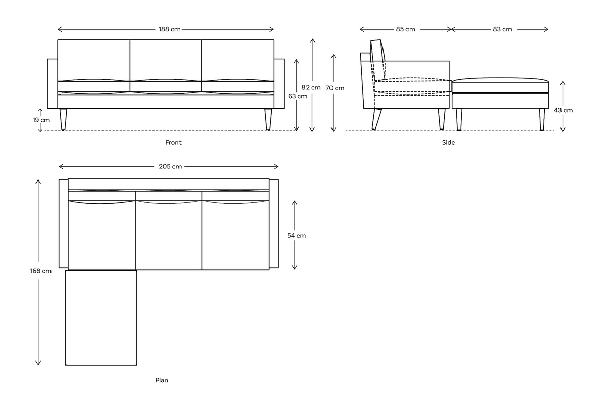 Model 01 3-Seater Left Chaise Sofa