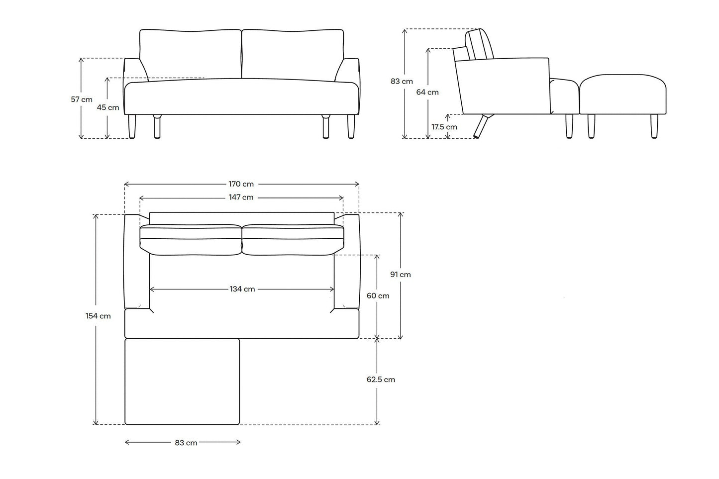 Model 05 2-Seater Left Chaise Sofa