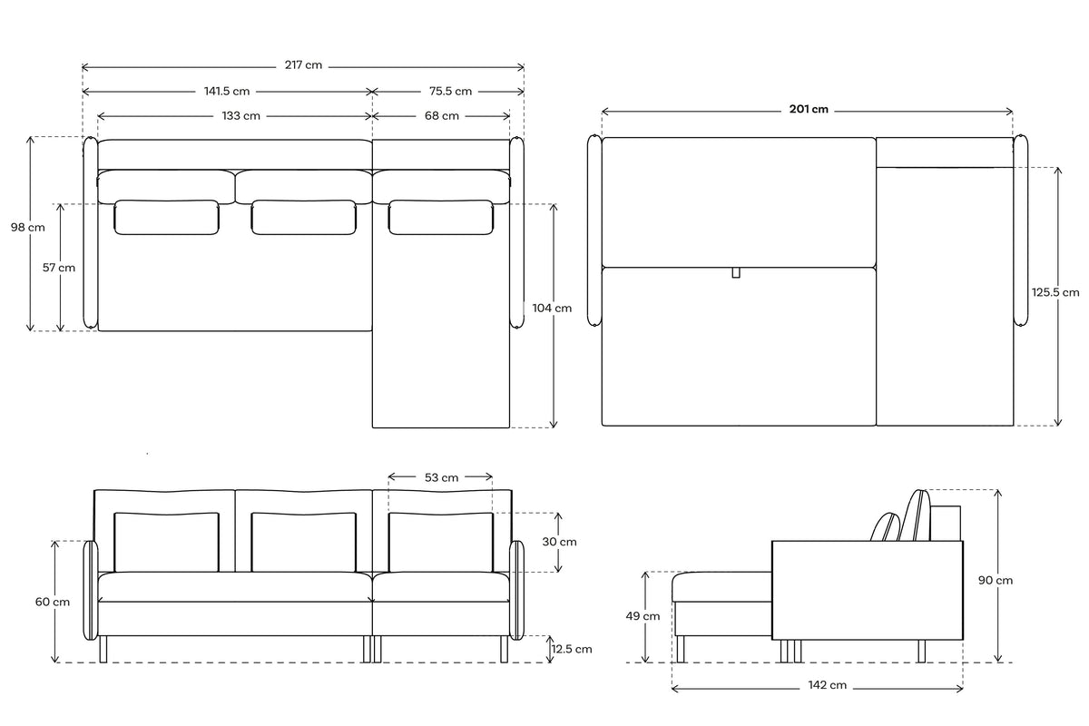 Model 12 3 Seater Right Chaise Sofa Bed With Storage