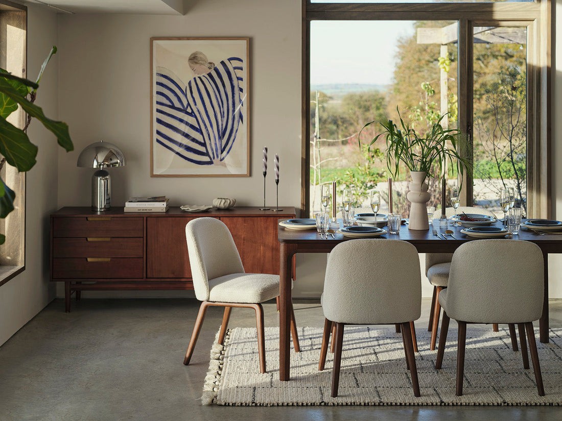 Walnut dining table & chair set up