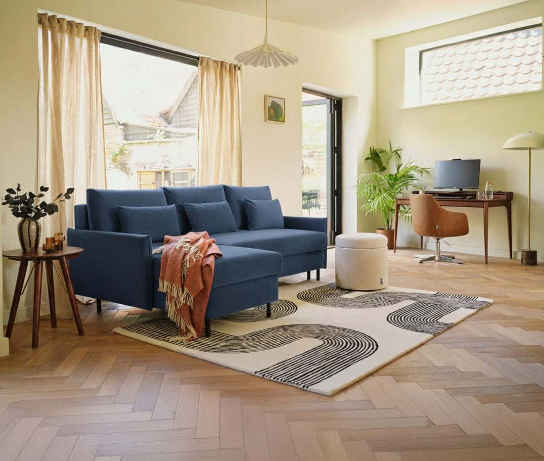 Velvet blue 3 seater sofa bed