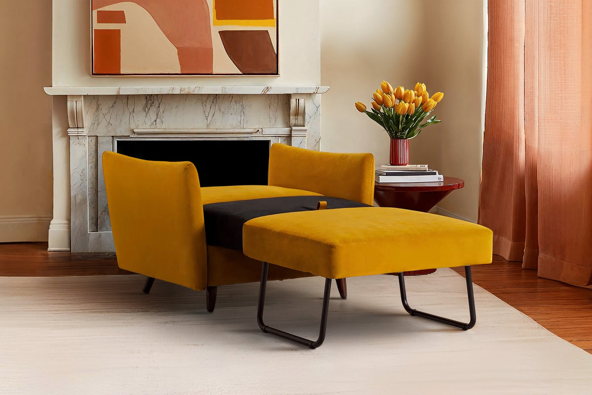 Model 08 Chair Bed Single Sofa Bed, Oak / Mustard