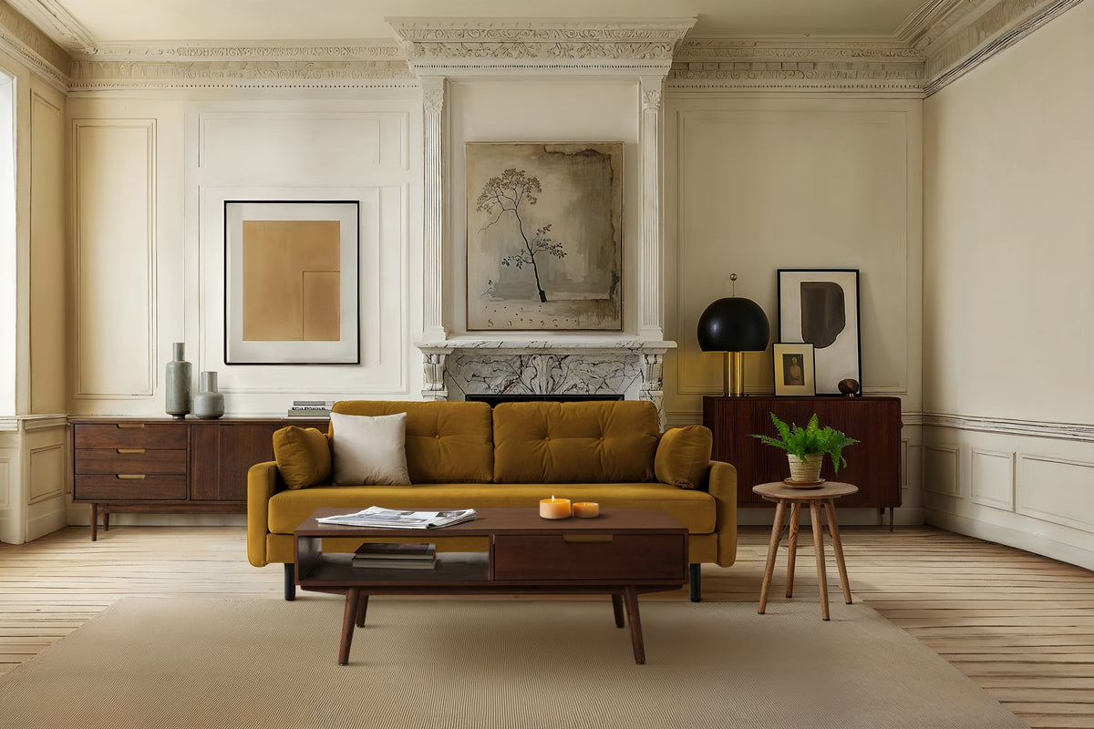 Model 04 Sofa Bed 3 Seater, Oak / Mustard