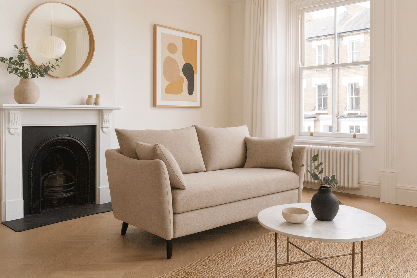 Model 08 Sofa Bed 2 Seater, Oak / Pumice