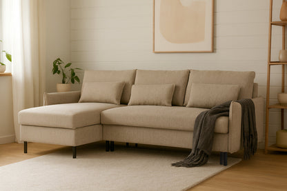 Model 12 Sofa Bed with Storage 3 Seater Left Chaise, Pumice