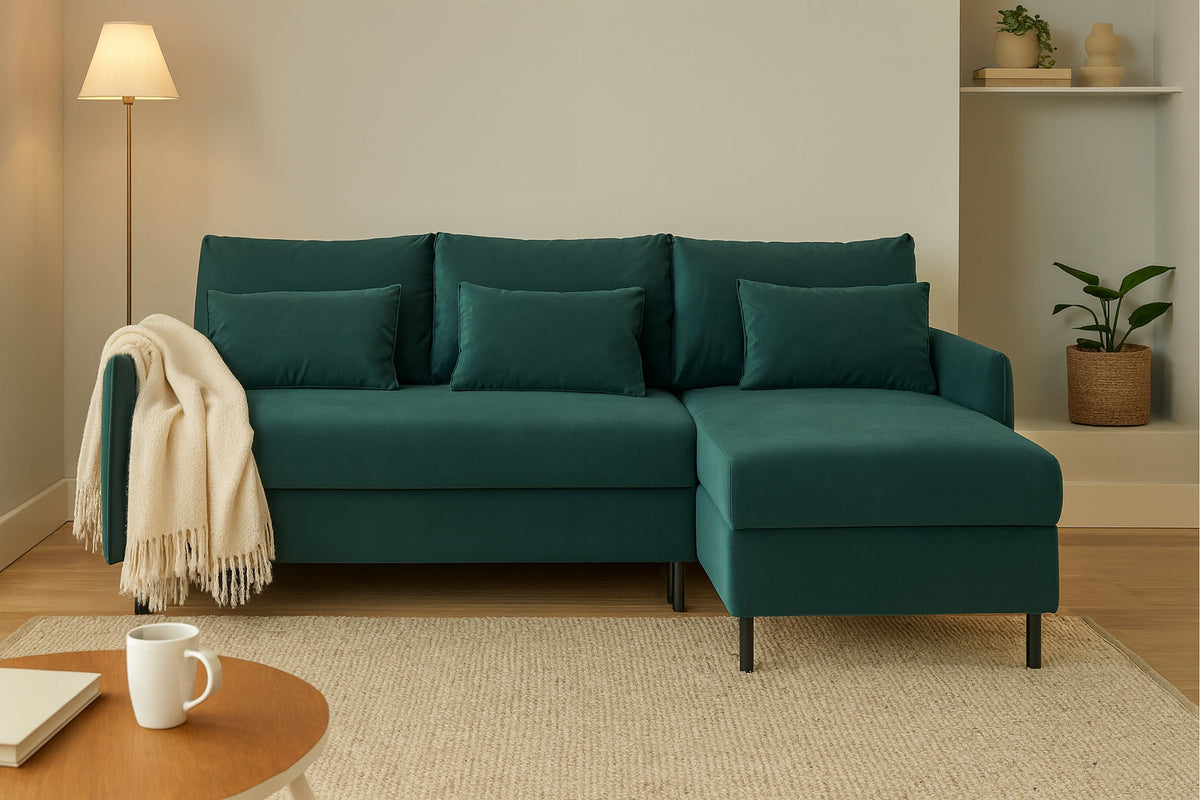 Model 12 Sofa Bed with Storage 3 Seater Right Chaise, Kingfisher