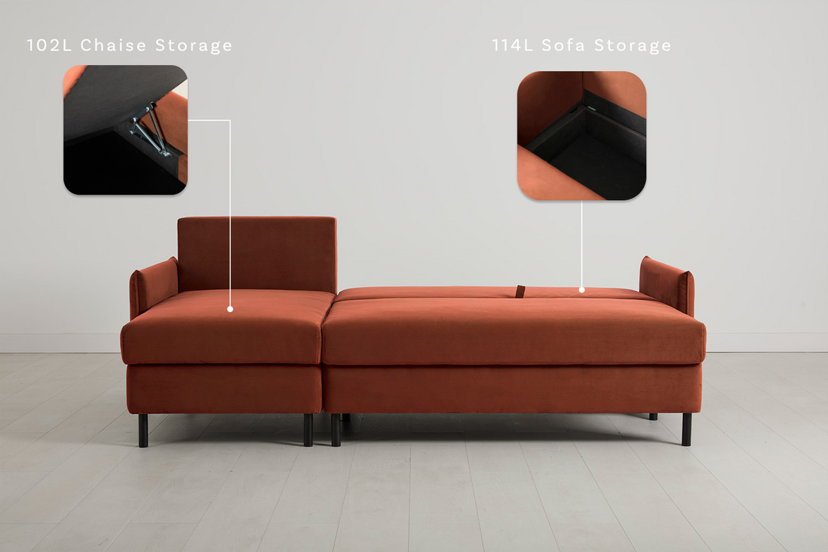 Model 12 Sofa Bed with Storage 3 Seater Left Chaise, Brick
