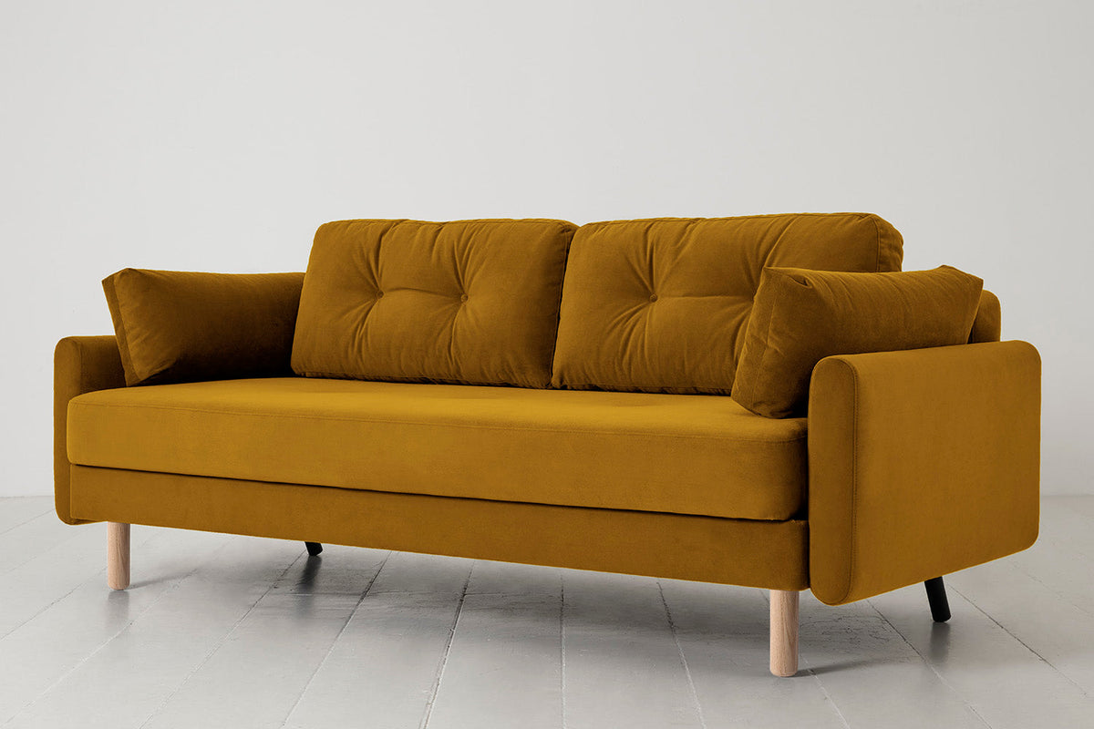 Model 04 Sofa Bed 3 Seater, Oak / Mustard