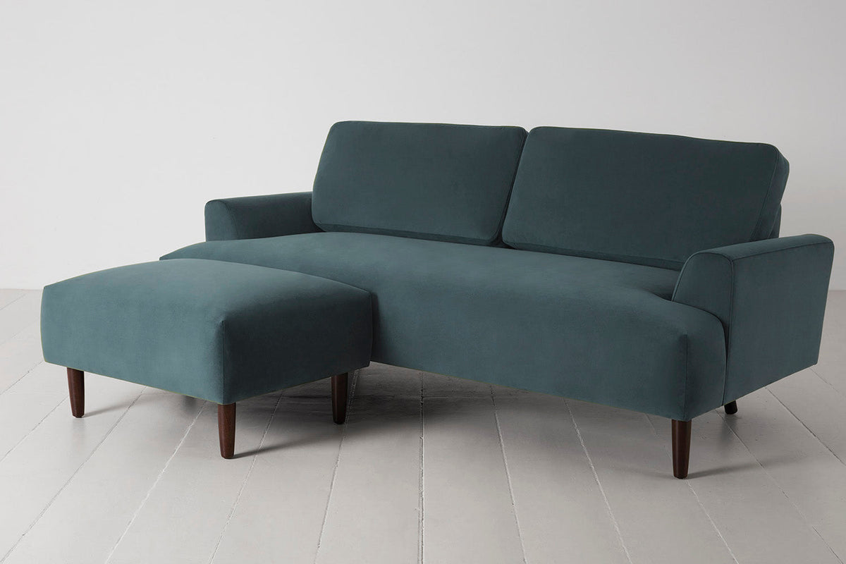 3-Seater Sofa with Ottoman in blue velvet
