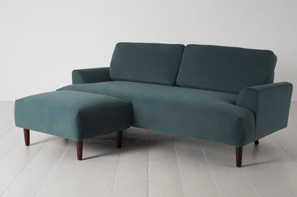 3-Seater Sofa with Ottoman in blue velvet
