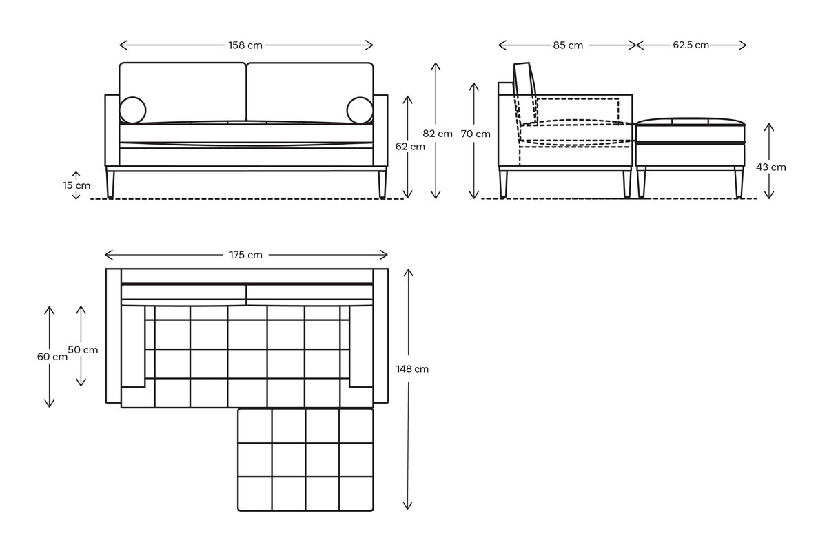 Model 02 2-Seater Right Chaise Sofa
