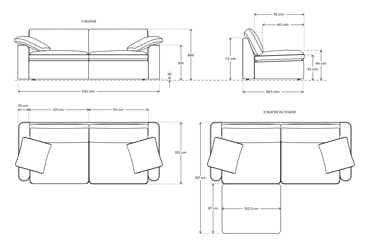 Model 13 3-Seater Right Chaise Sofa