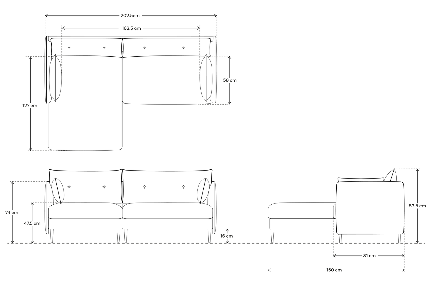 Model 19 3 Seater Left Chaise Sofa, Brick