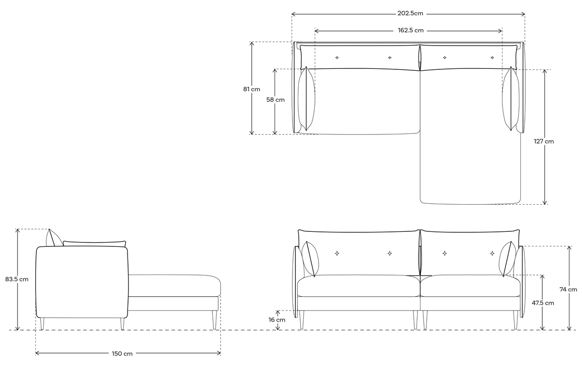 Model 19 3 Seater Right Chaise Sofa, Brick
