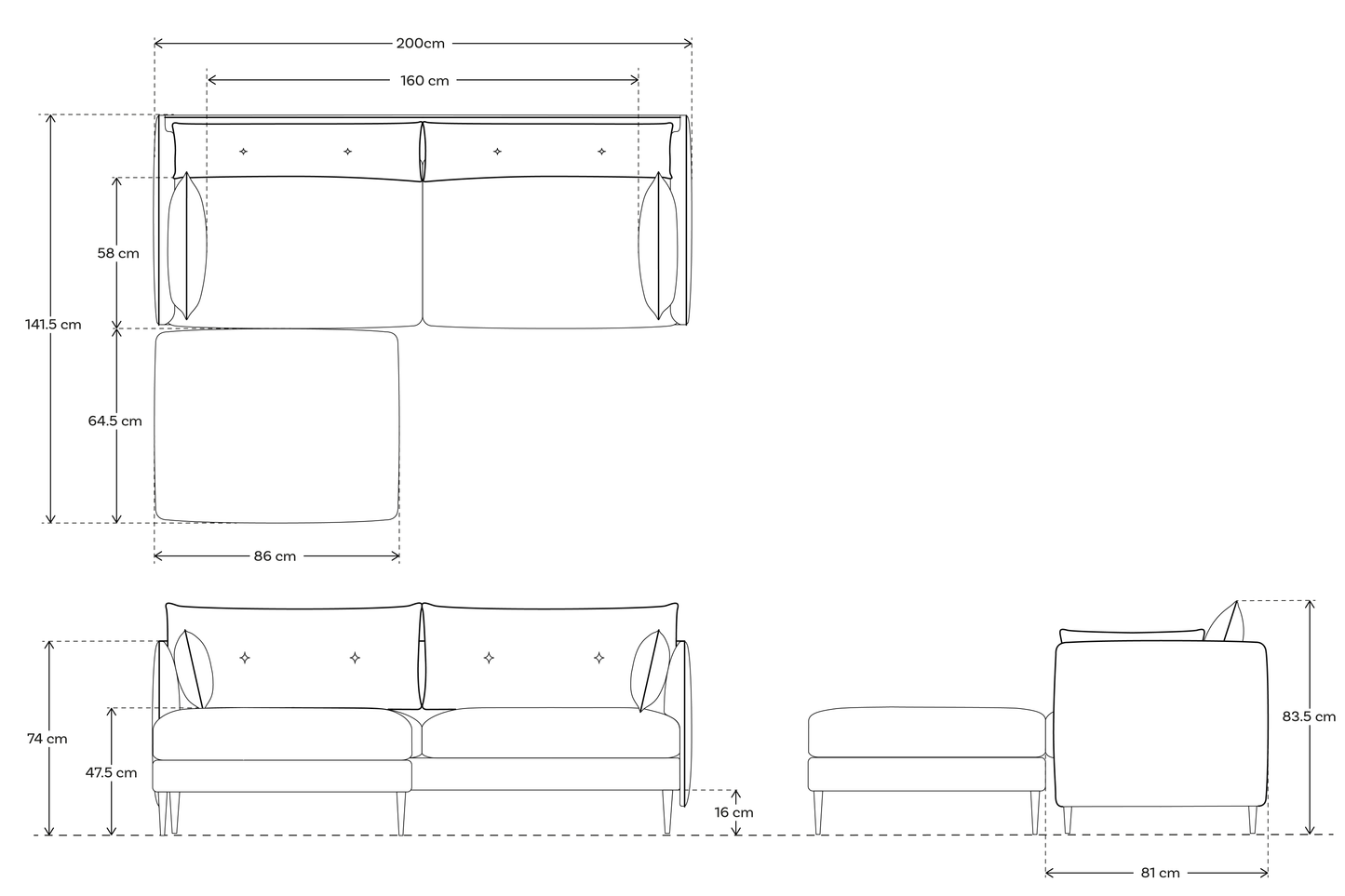 Model 19 3 Seater Sofa with Ottoman, Bone