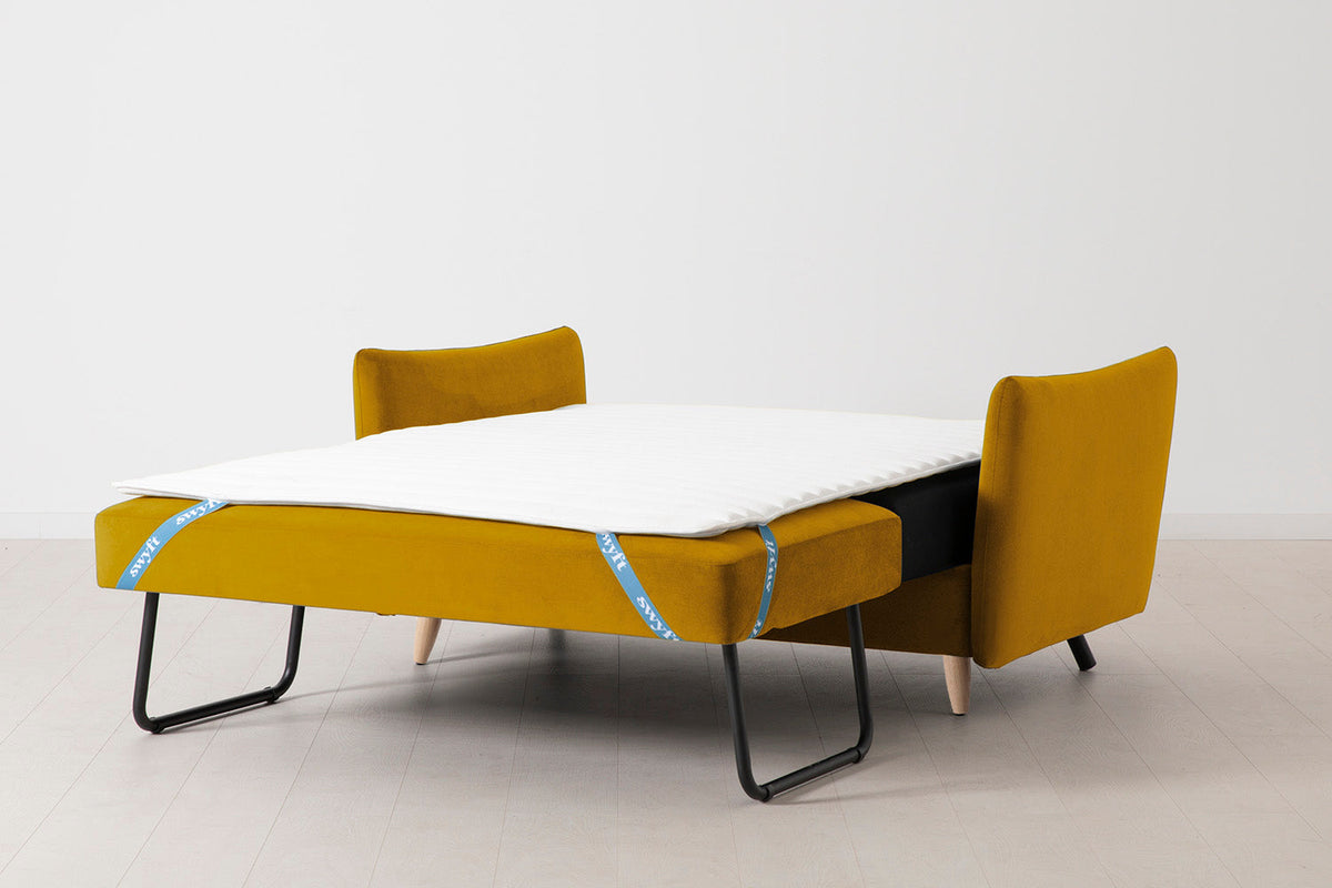 Model 08 Sofa Bed 2 Seater, Oak / Mustard