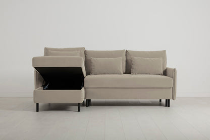 3-Seater Left Chaise Sofa Bed with Storage in cream velvet