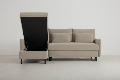 3-Seater Left Chaise Sofa Bed with Storage in cream velvet