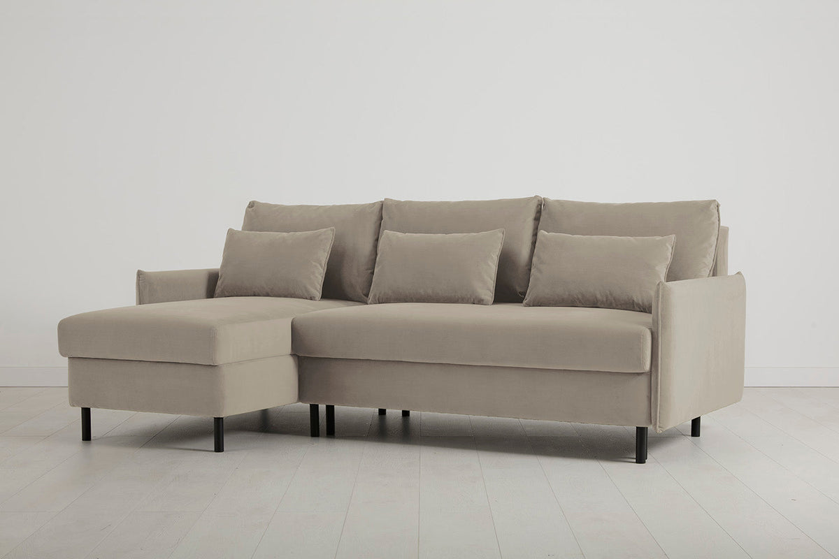3-Seater Left Chaise Sofa Bed with Storage in cream velvet