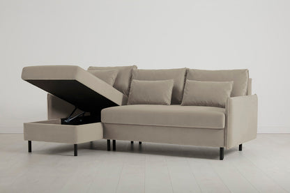 3-Seater Left Chaise Sofa Bed with Storage in cream velvet