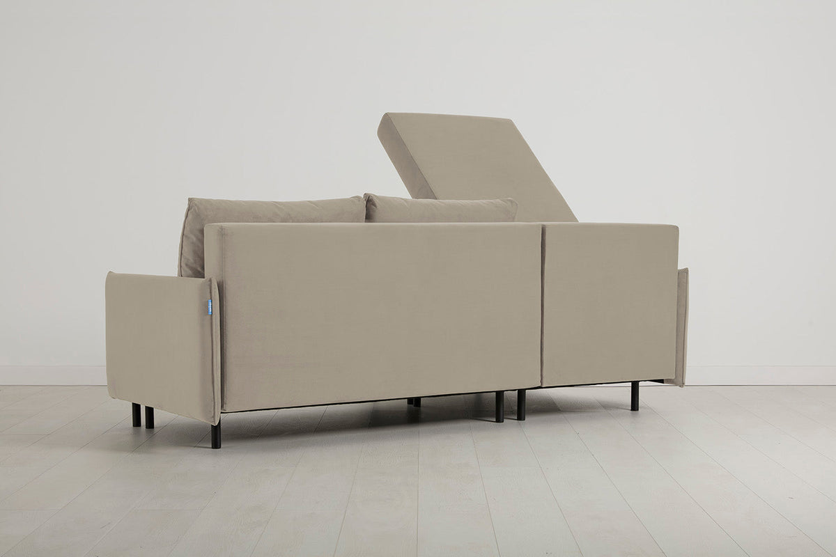 3-Seater Left Chaise Sofa Bed with Storage in cream velvet