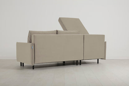 3-Seater Left Chaise Sofa Bed with Storage in cream velvet