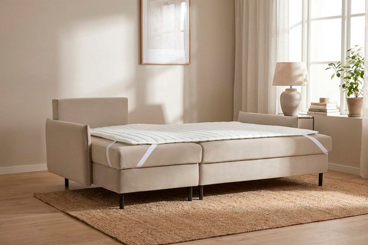 3-Seater Left Chaise Sofa Bed with Storage in cream velvet