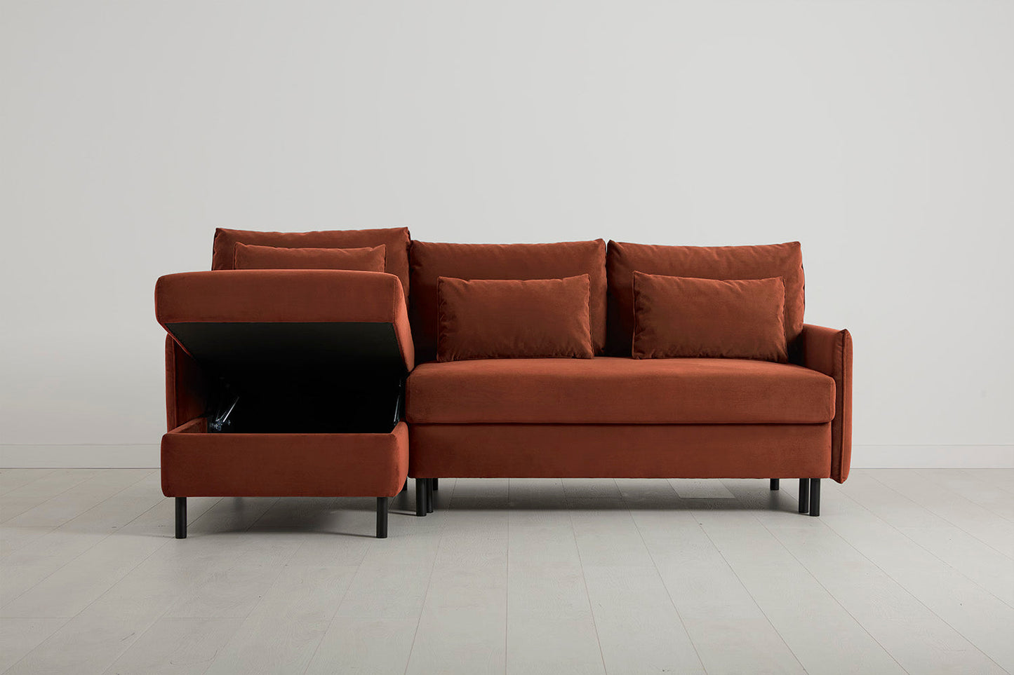 Model 12 Sofa Bed with Storage 3 Seater Left Chaise, Brick