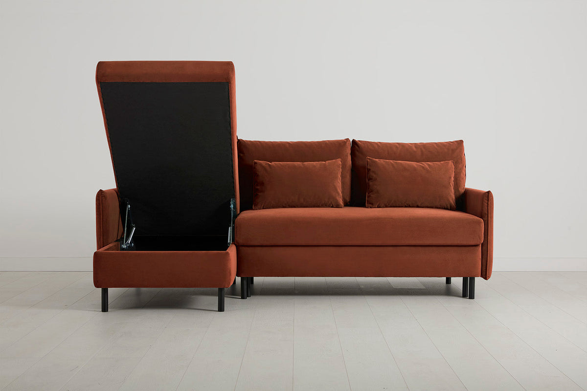 Model 12 Sofa Bed with Storage 3 Seater Left Chaise, Brick