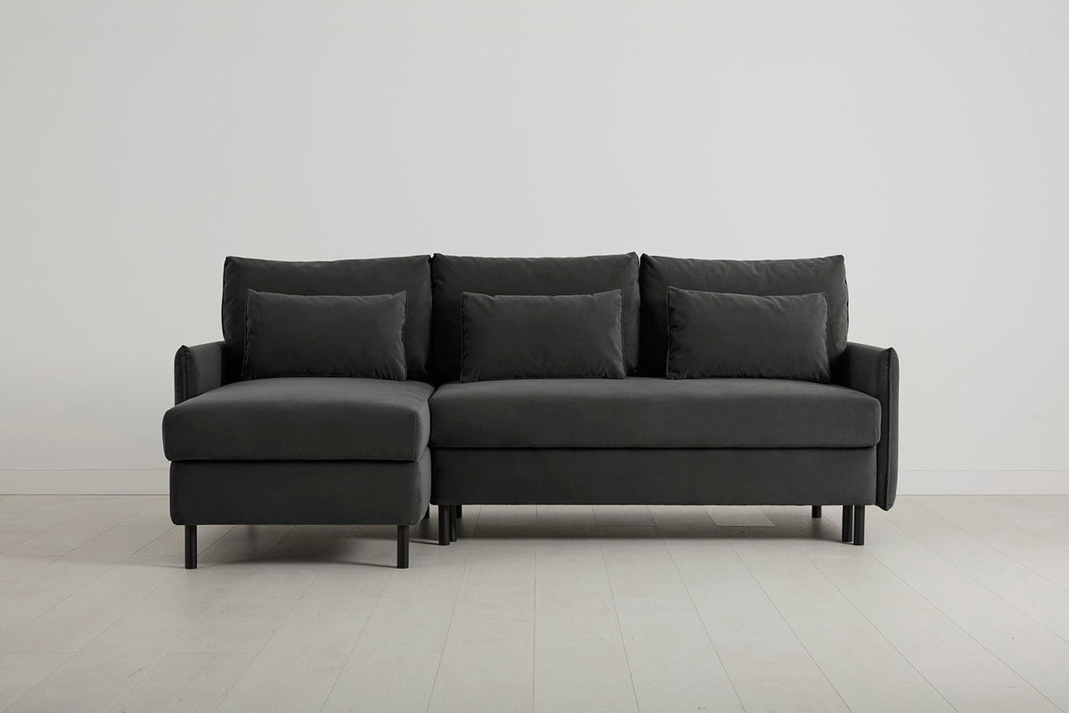 3-Seater Left Chaise Sofa Bed with Storage in grey velvet