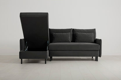 3-Seater Left Chaise Sofa Bed with Storage in grey velvet