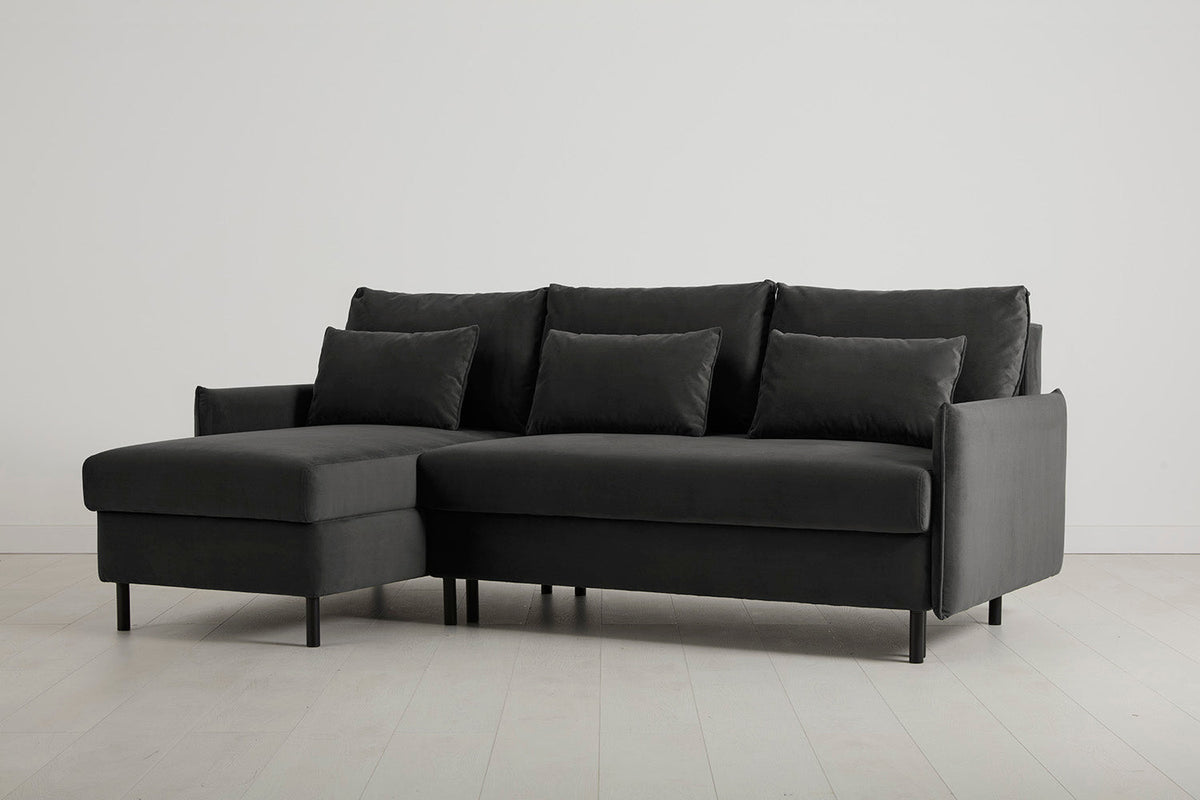 3-Seater Left Chaise Sofa Bed with Storage in grey velvet