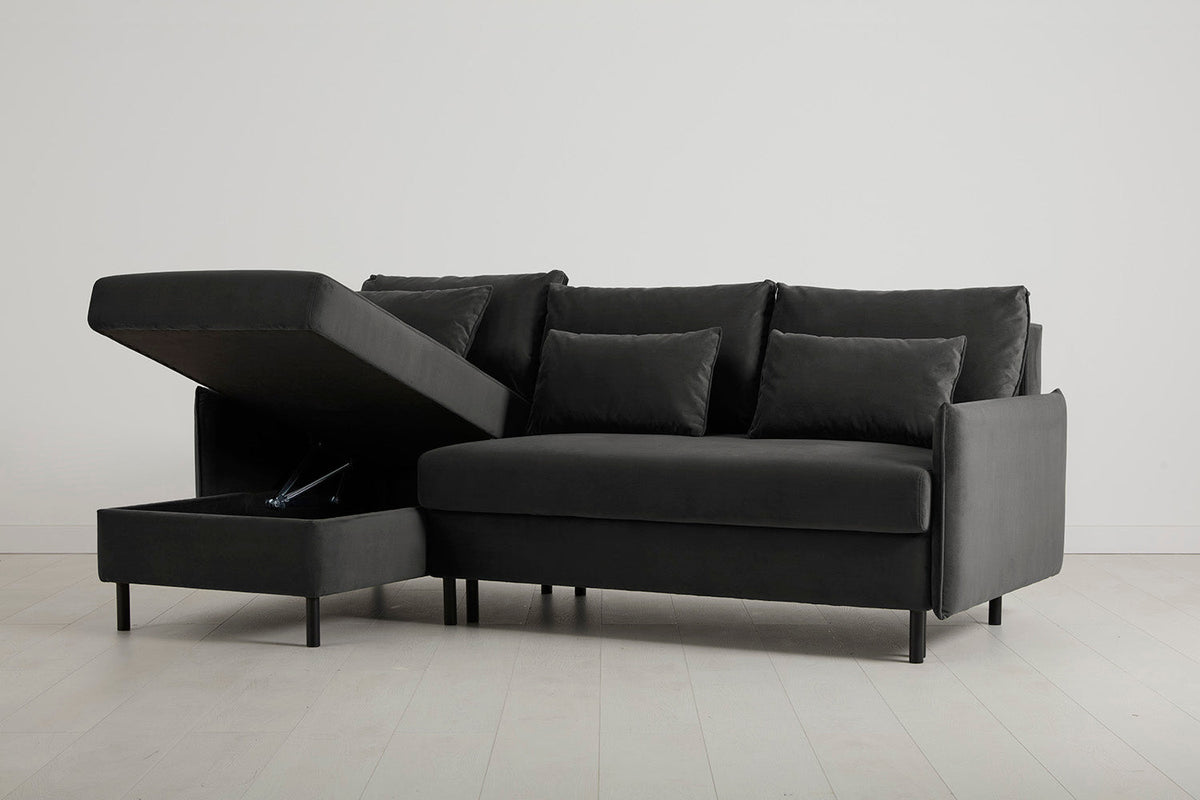 3-Seater Left Chaise Sofa Bed with Storage in grey velvet