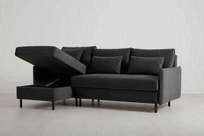 3-Seater Left Chaise Sofa Bed with Storage in grey velvet