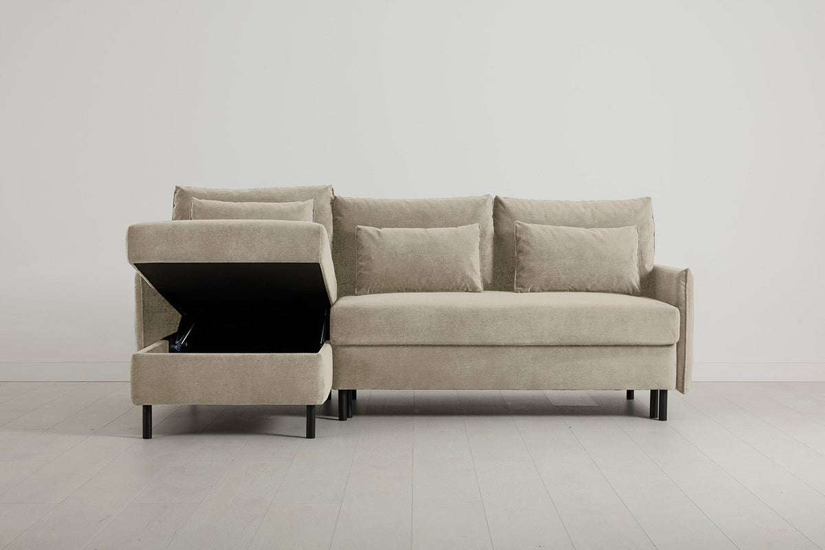 Model 12 Sofa Bed with Storage 3 Seater Left Chaise, Flax