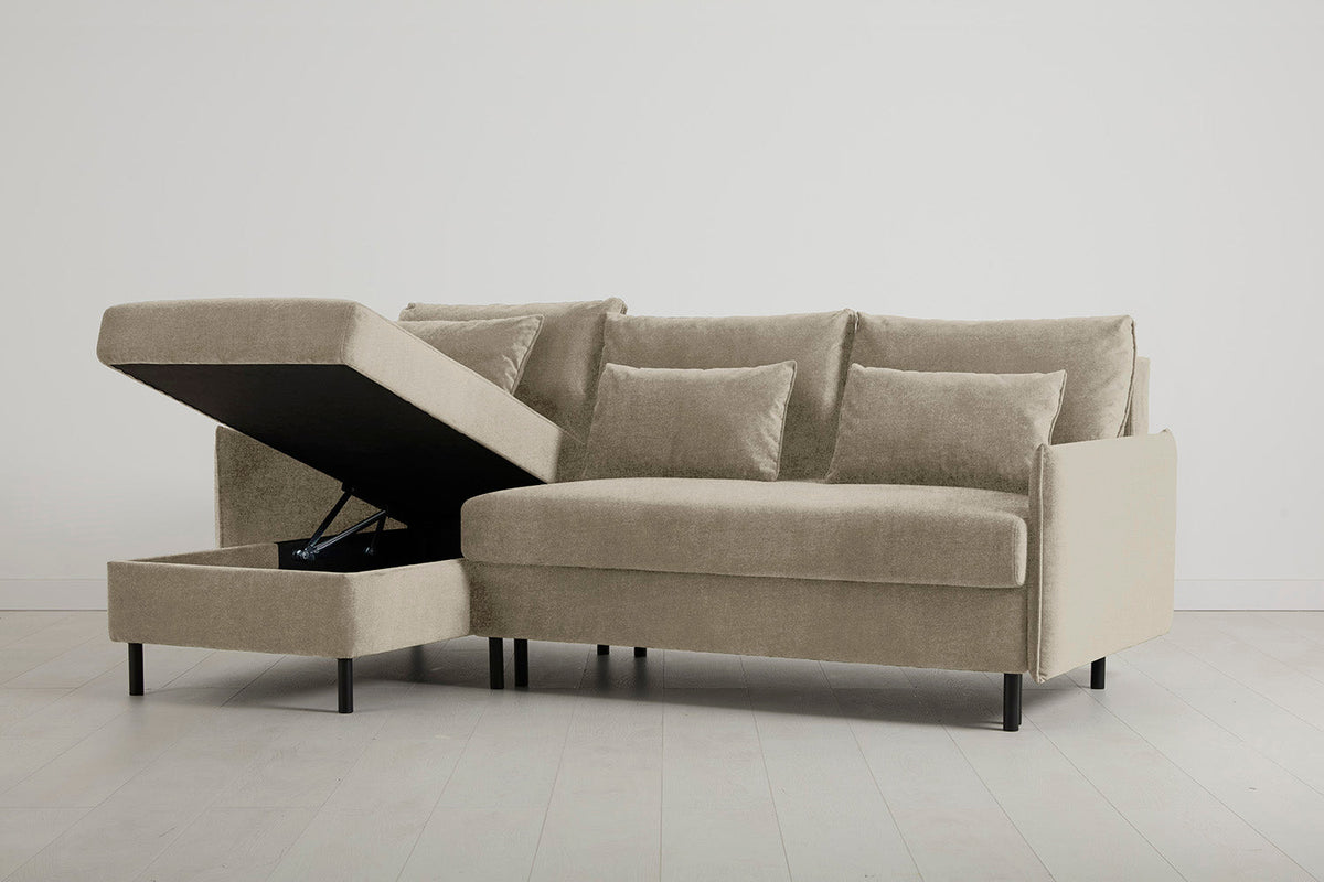 Model 12 Sofa Bed with Storage 3 Seater Left Chaise, Flax