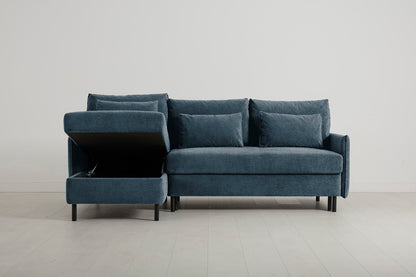 3-Seater Left Chaise Sofa Bed with Storage in blue chenille