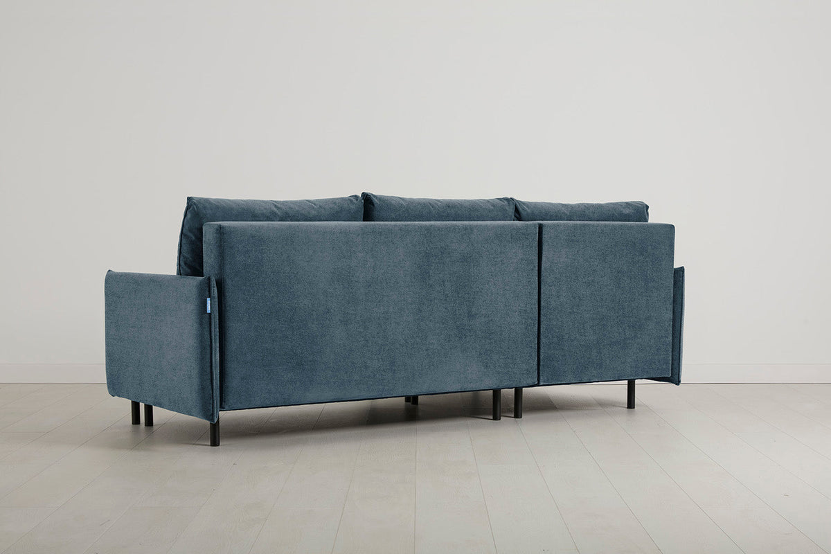 3-Seater Left Chaise Sofa Bed with Storage in blue chenille