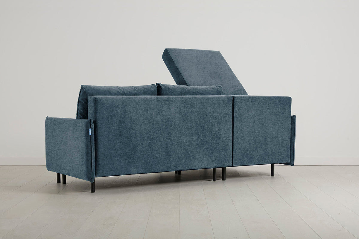 3-Seater Left Chaise Sofa Bed with Storage in blue chenille