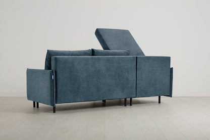 3-Seater Left Chaise Sofa Bed with Storage in blue chenille