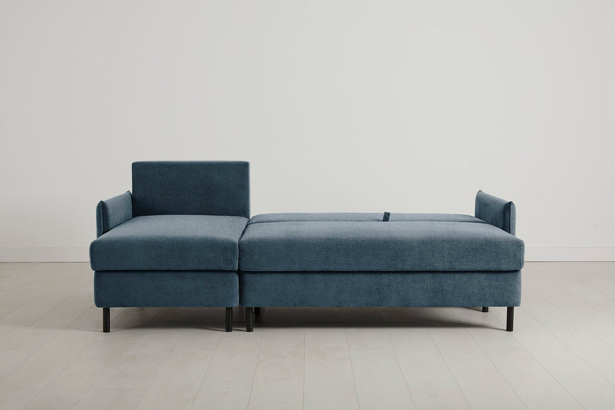 3-Seater Left Chaise Sofa Bed with Storage in blue chenille