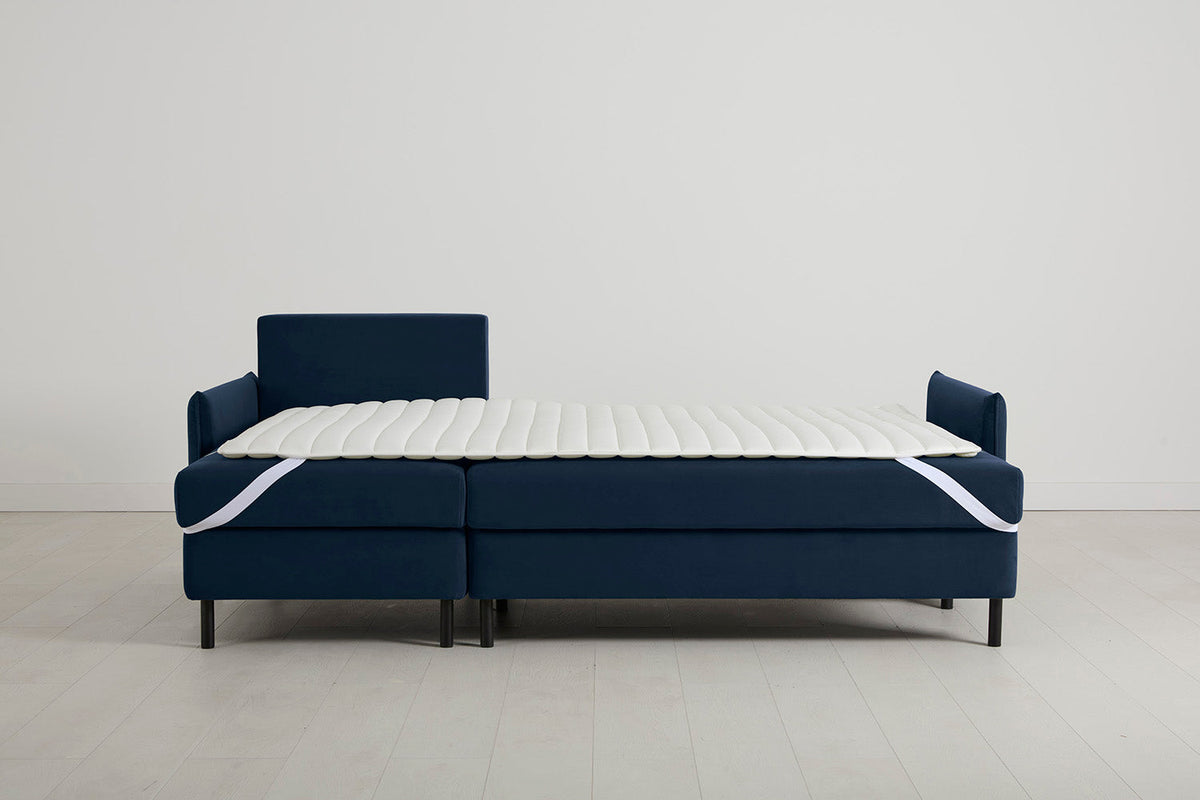 3-Seater Left Chaise Sofa Bed with Storage in blue velvet