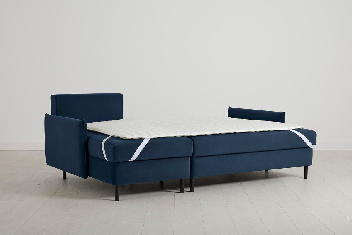 3-Seater Left Chaise Sofa Bed with Storage in blue velvet