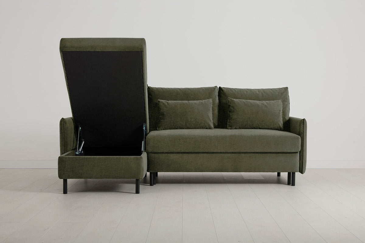 Model 12 Sofa Bed with Storage 3 Seater Left Chaise, Pine