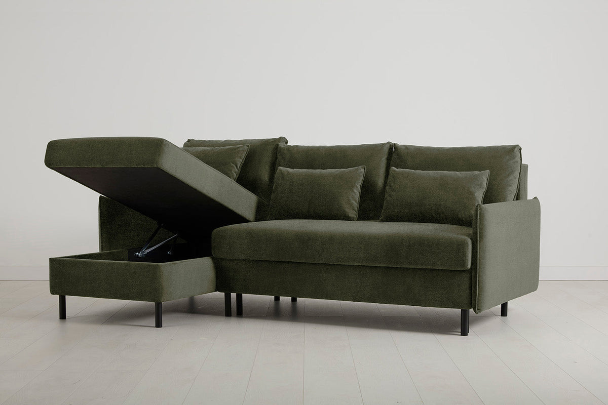 Model 12 Sofa Bed with Storage 3 Seater Left Chaise, Pine