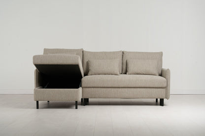Model 12 Sofa Bed with Storage 3 Seater Left Chaise, Pumice