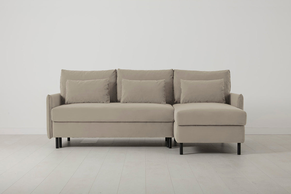 Model 12 Sofa Bed with Storage 3 Seater Right Chaise, Bone