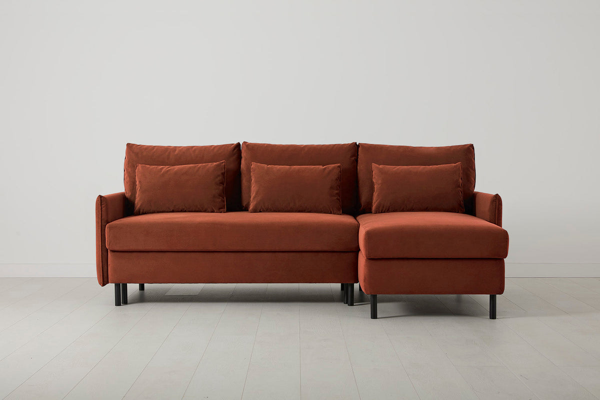 Model 12 Sofa Bed with Storage 3 Seater Right Chaise, Brick